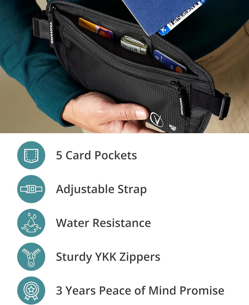 Vantamo Money Belt with RFID For Men & Women, Hidden Passport Holder for Travel, 2 Compartment Travel Fanny Pack for Women Anti Theft - Image 5
